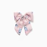 Barrette à cheveux avec nœud et imprimé Stitch pour bébés et petites filles, rose clair