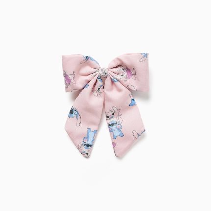 Barrette à cheveux avec nœud et imprimé Stitch pour bébés et petites filles, rose clair