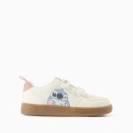Baskets pour filles avec imprimé Stitch et fermeture auto-agrippante, beige clair