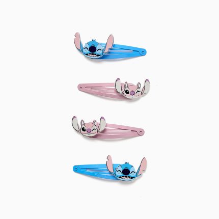 Lot de 4 pinces à cheveux Stitch et Angel pour bébés et petites filles, bleu/rose