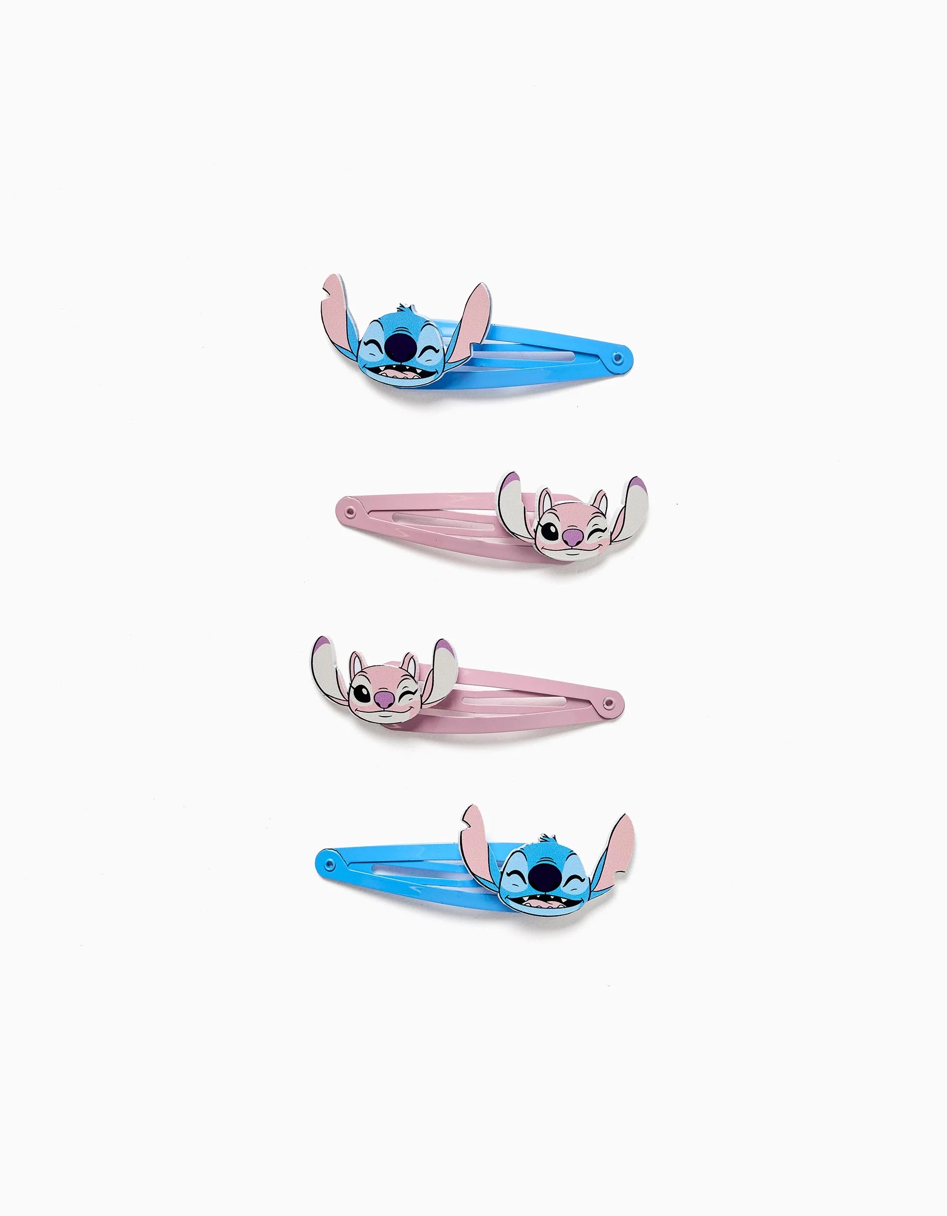 31082422038-0 Lot de 4 pinces à cheveux Stitch et Angel pour bébés et petites filles, bleu/rose – Image 1