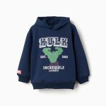 Sweat-shirt à capuche brossé avec imprimé Hulk pour garçon, bleu marine