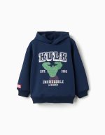Sweat-shirt à capuche brossé avec imprimé Hulk pour garçon, bleu marine