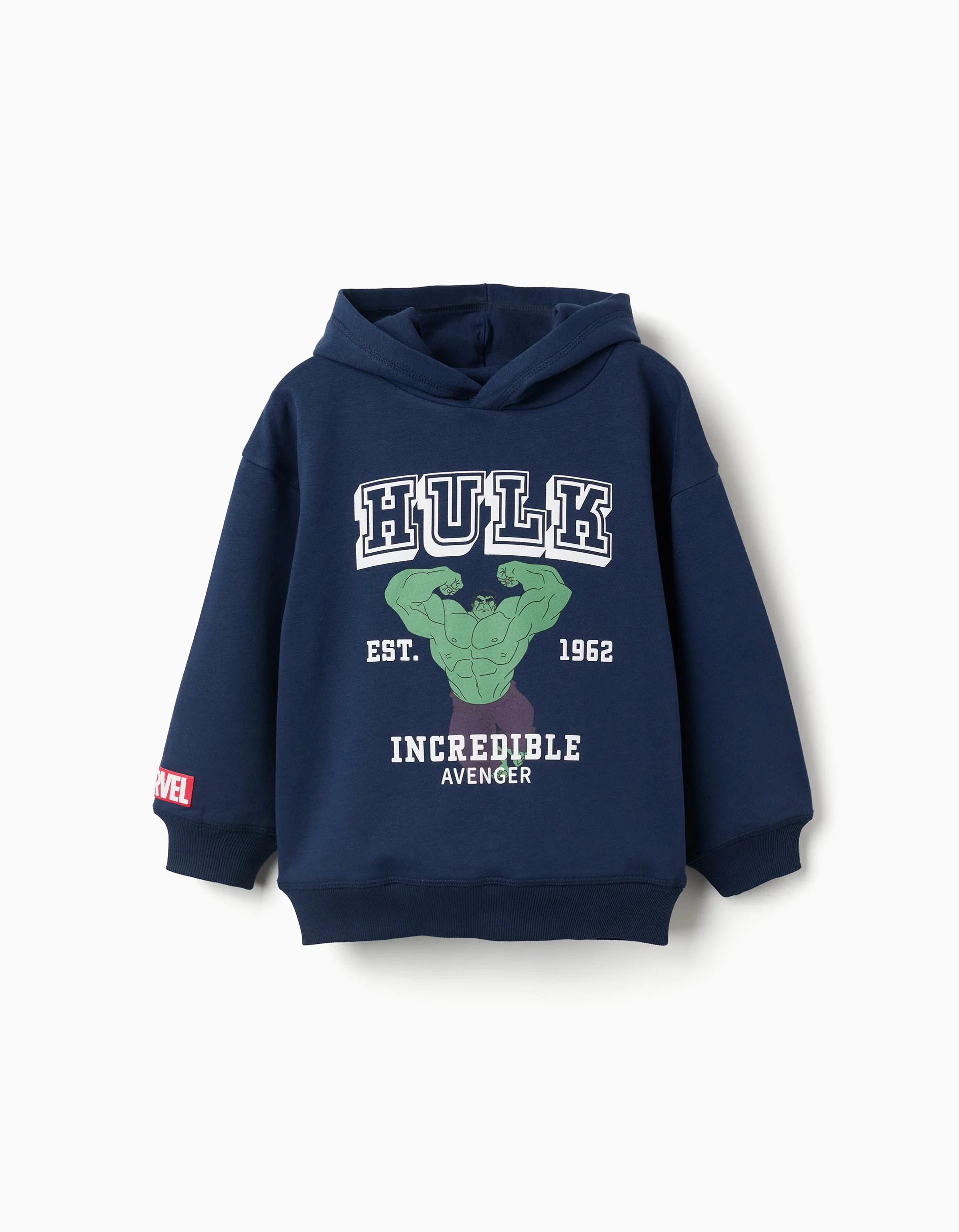 31082472006-0 Sweat-shirt à capuche brossé avec imprimé Hulk pour garçon, bleu marine – Image 1