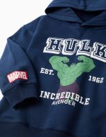 Sweat-shirt à capuche brossé avec imprimé Hulk pour garçon, bleu marine – Image 3