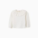 Pull en maille à col volanté pour bébé fille, blanc