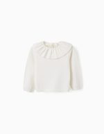 Pull en maille à col volanté pour bébé fille, blanc