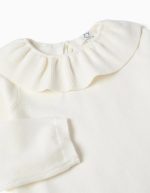 Pull en maille à col volanté pour bébé fille, blanc – Image 3