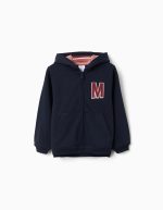 Veste polaire à capuche avec M brodé pour filles, bleu marine