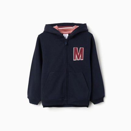 Veste polaire à capuche avec M brodé pour filles, bleu marine
