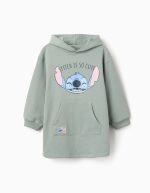 Robe à capuche brossée avec imprimé Stitch pour filles, vert clair