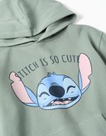 Robe à capuche brossée avec imprimé Stitch pour filles, vert clair – Image 3