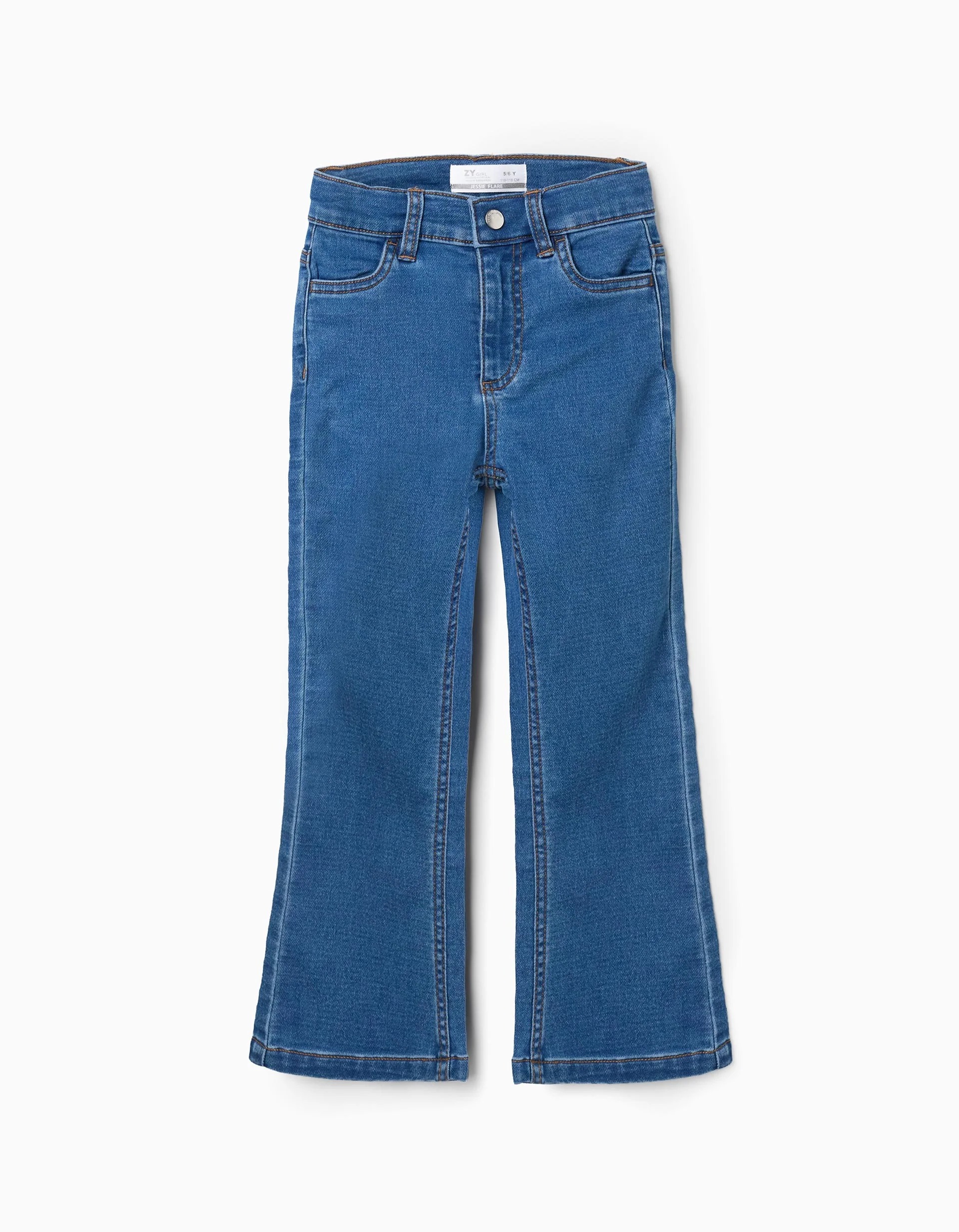 31082553022-1 Jean évasé bleu pour fille, avec taille ajustable et poches. – Image 1
