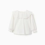 T-shirt à manches longues et col maxi brodé pour bébé fille, blanc
