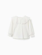 T-shirt à manches longues et col maxi brodé pour bébé fille, blanc