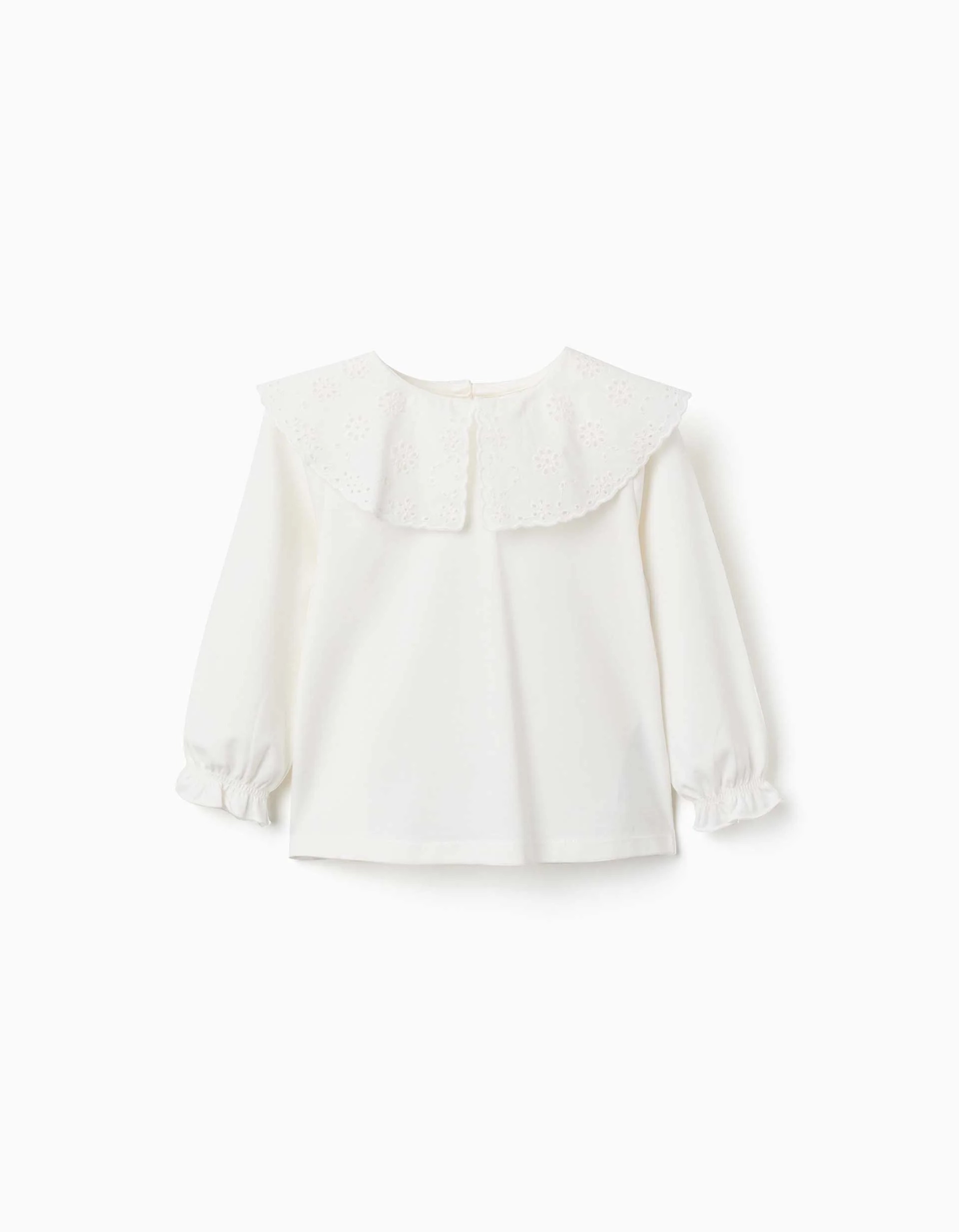 31082563041-0 T-shirt à manches longues et col maxi brodé pour bébé fille, blanc – Image 1