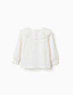 T-shirt à manches longues et col maxi brodé pour bébé fille, blanc – Image 2