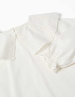 T-shirt à manches longues et col maxi brodé pour bébé fille, blanc – Image 3