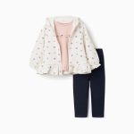 Ensemble 3 pièces en coton à imprimé floral pour bébé fille, blanc/rose/bleu