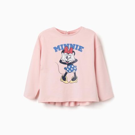T-shirt à manches longues rose à imprimé Minnie pour bébés et petites filles
