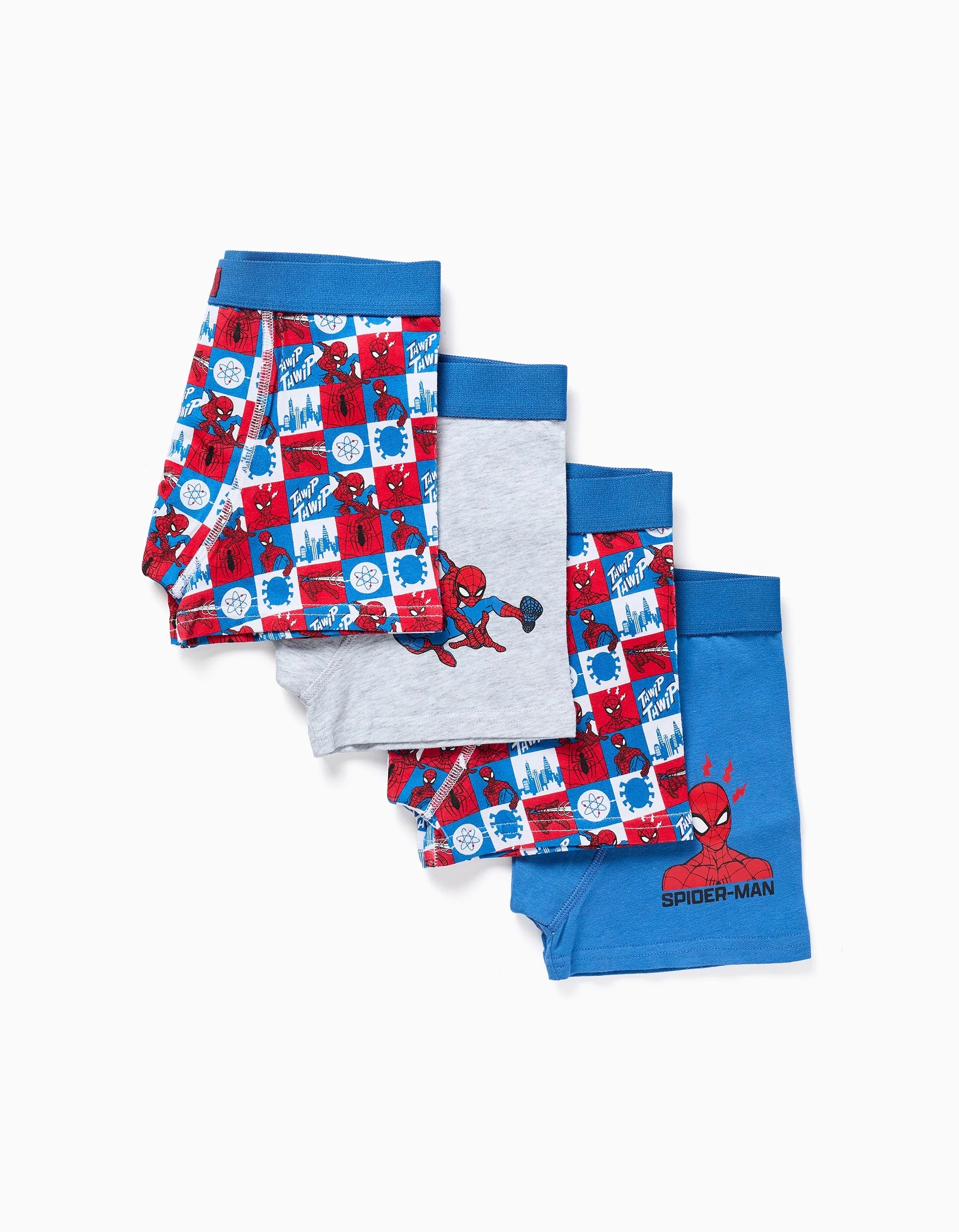 31082793035-0 Lot de 4 boxers en coton imprimés Spider-Man pour garçons, bleu/gris – Image 1