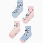 Lot de 4 paires de chaussettes à motifs Stitch pour filles, rose/bleu