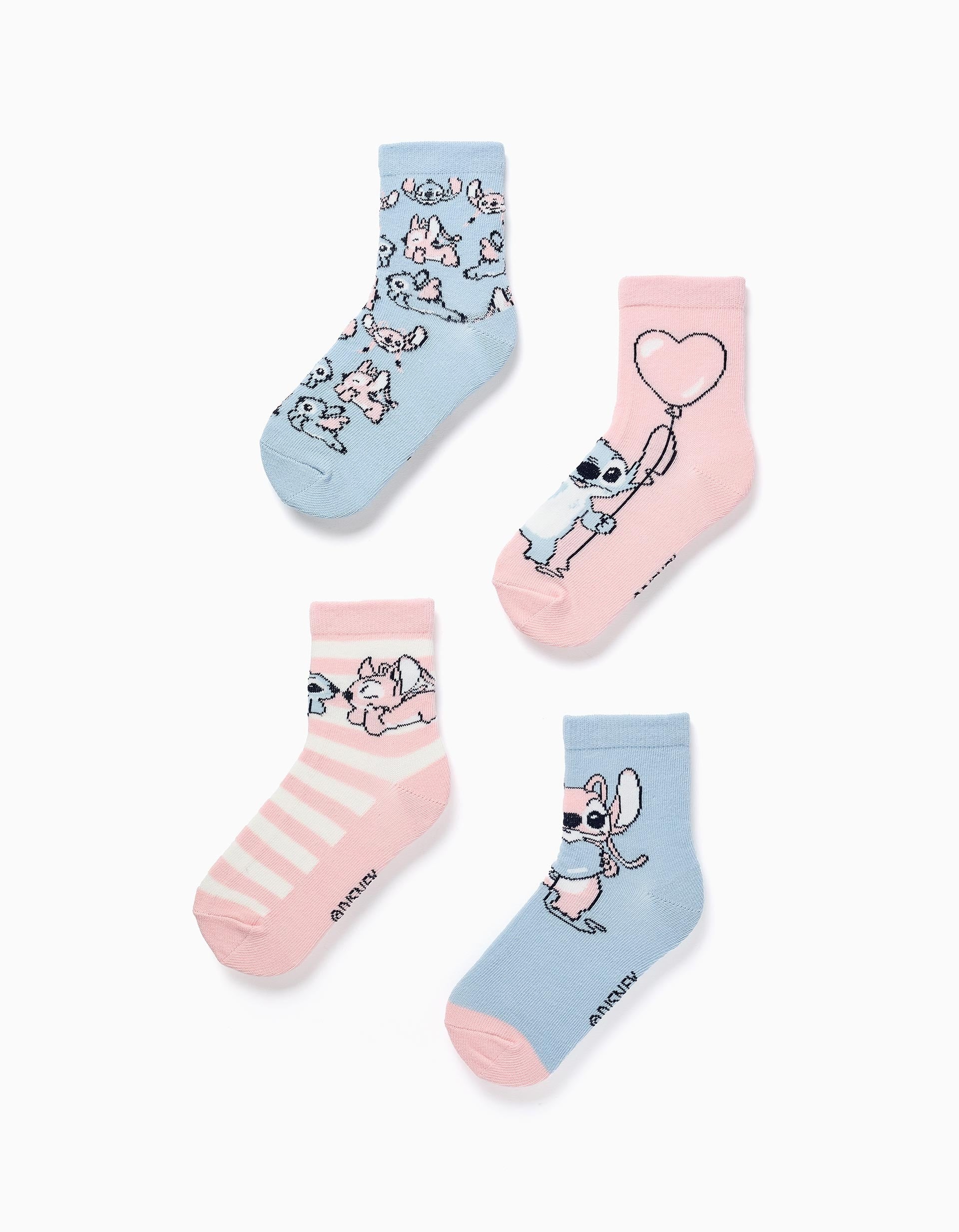 31082797035-0 Lot de 4 paires de chaussettes à motifs Stitch pour filles, rose/bleu – Image 1