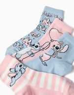 Lot de 4 paires de chaussettes à motifs Stitch pour filles, rose/bleu – Image 2
