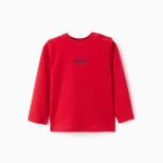 T-shirt à manches longues en coton rouge avec imprimé ZY en relief pour bébé garçon