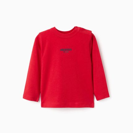 T-shirt à manches longues en coton rouge avec imprimé ZY en relief pour bébé garçon