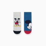 Lot de 2 paires de chaussettes antidérapantes en éponge à motif Mickey pour bébé garçon, multicolores