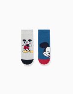 Lot de 2 paires de chaussettes antidérapantes en éponge à motif Mickey pour bébé garçon, multicolores