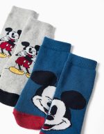 Lot de 2 paires de chaussettes antidérapantes en éponge à motif Mickey pour bébé garçon, multicolores – Image 3