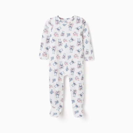Grenouillère en coton blanc à motif Stitch pour nouveau-né et bébé fille.