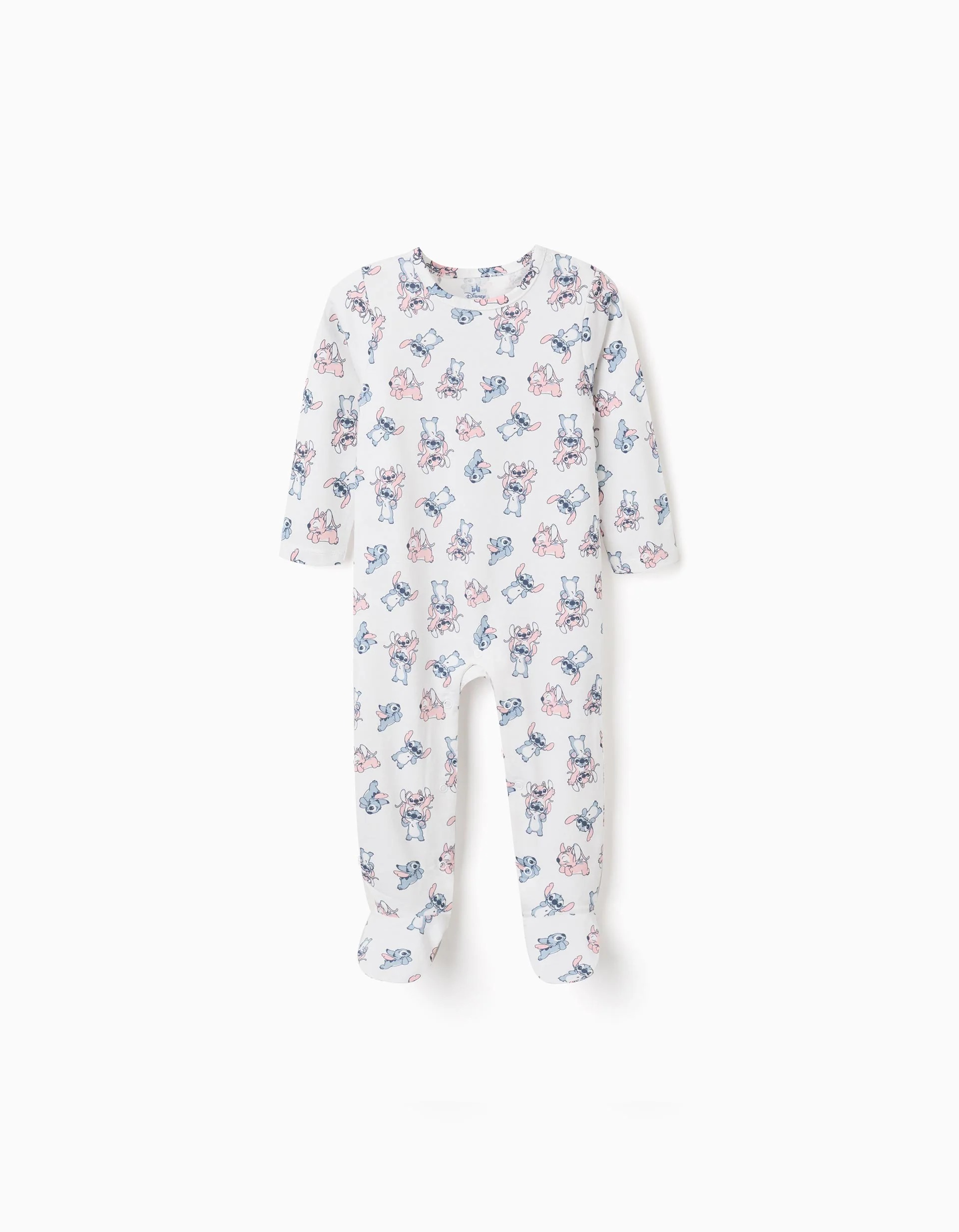 31083174021-0 Grenouillère en coton blanc à motif Stitch pour nouveau-né et bébé fille. – Image 1