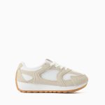 Baskets à lacets et semelle en caoutchouc antidérapante pour filles, beige/blanc