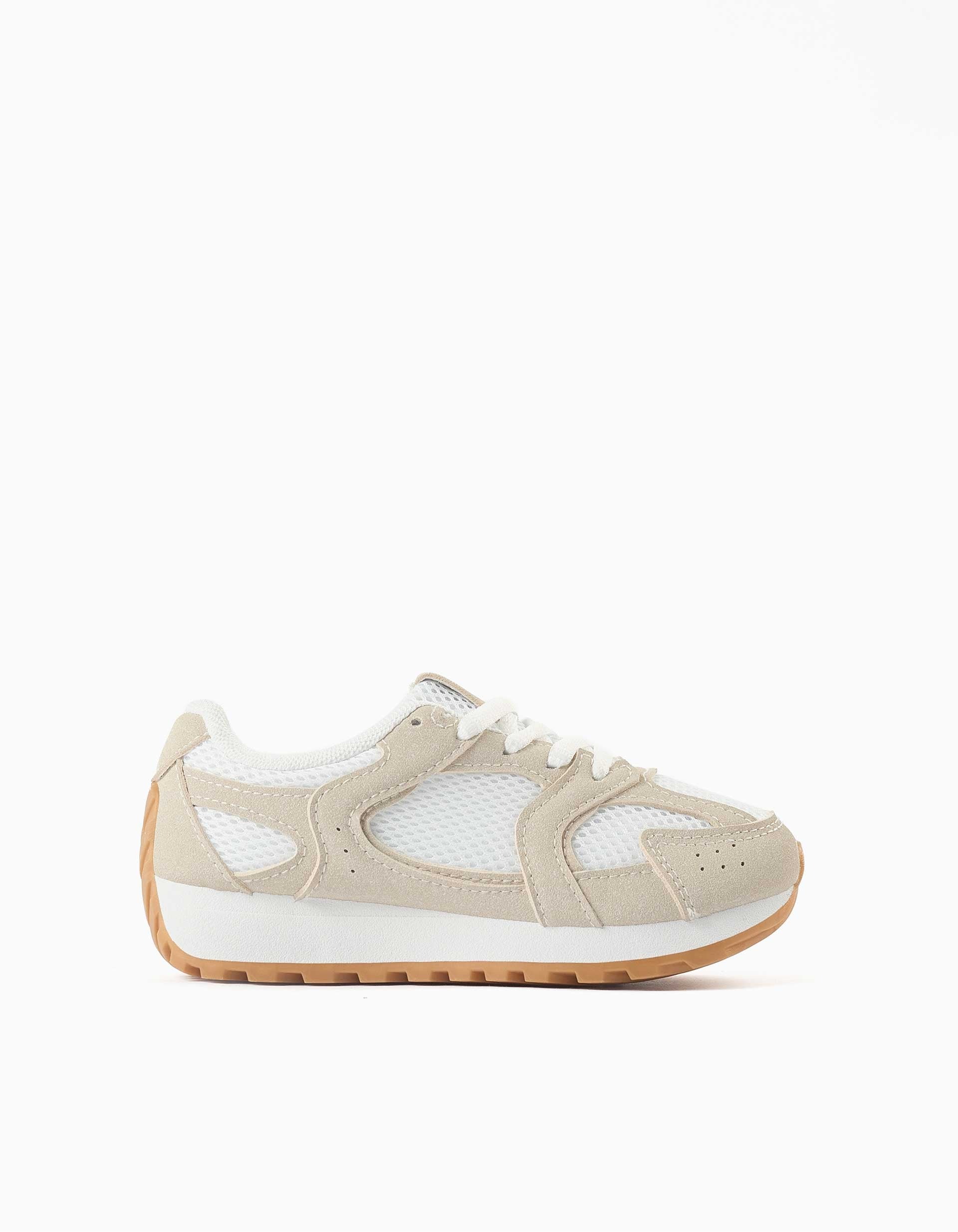 31083421001-0 Baskets à lacets et semelle en caoutchouc antidérapante pour filles, beige/blanc – Image 1