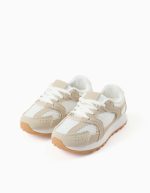 Baskets à lacets et semelle en caoutchouc antidérapante pour filles, beige/blanc – Image 2