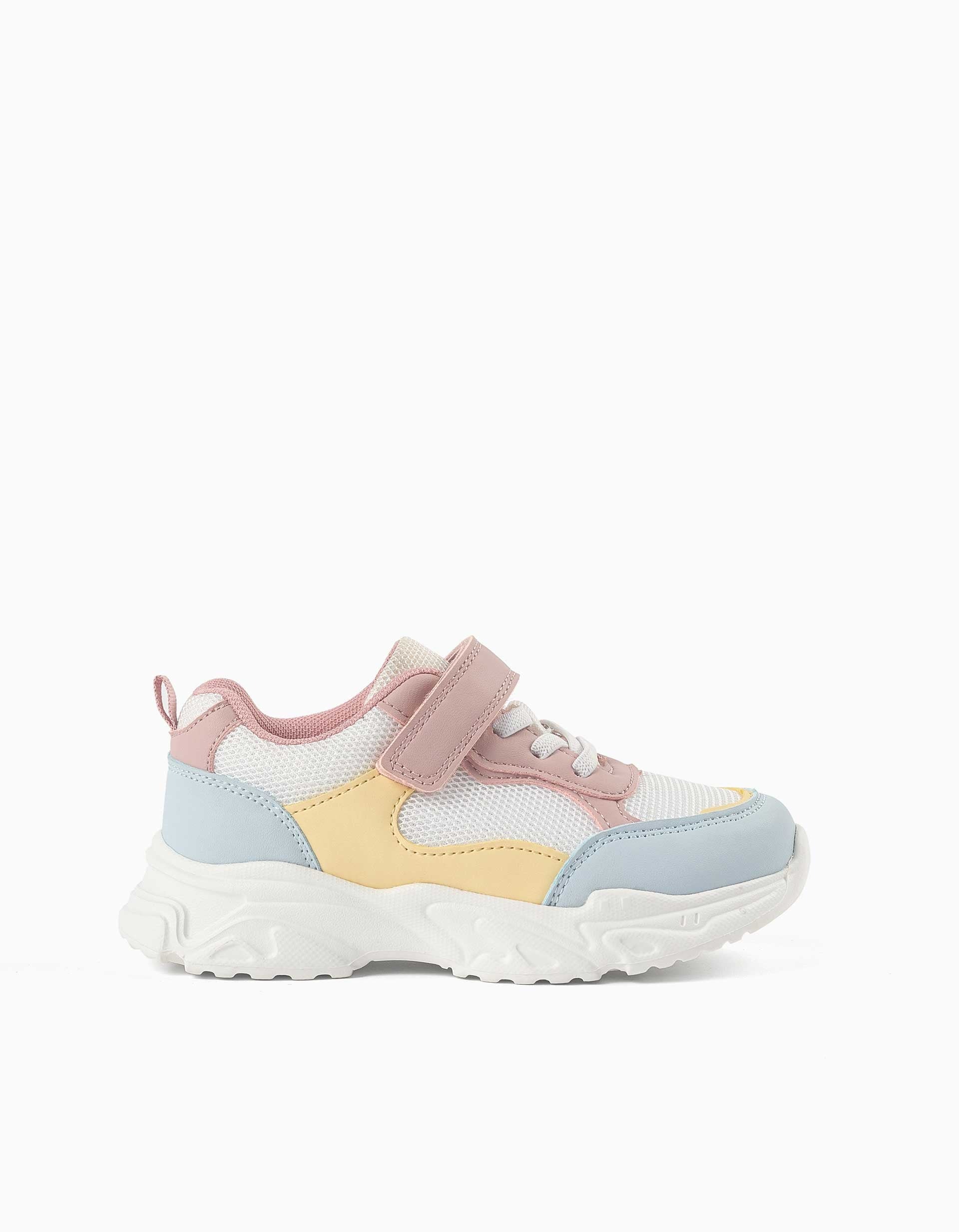 31083440035-0 Baskets bicolores à semelle épaisse pour filles, blanc/rose/bleu/jaune – Image 1