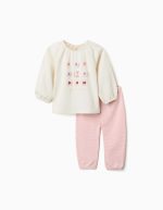 Pyjama en coton à manches longues avec fleurs pour bébé fille, blanc/rose