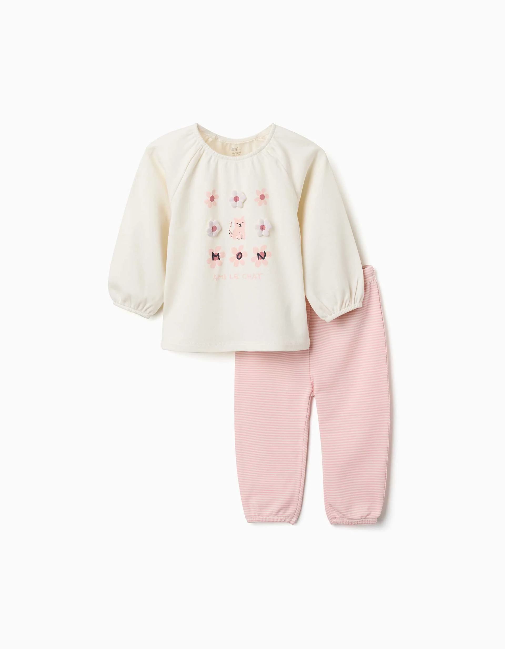 31083449041-0 Pyjama en coton à manches longues avec fleurs pour bébé fille, blanc/rose – Image 1