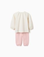 Pyjama en coton à manches longues avec fleurs pour bébé fille, blanc/rose – Image 2