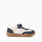 Baskets pour garçon avec semelle en caoutchouc antidérapante, bleu/beige/blanc