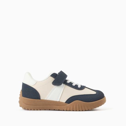 Baskets pour garçon avec semelle en caoutchouc antidérapante, bleu/beige/blanc
