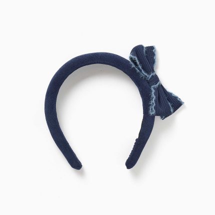 Bandeau Alice en velours rembourré avec nœud pour filles, bleu marine