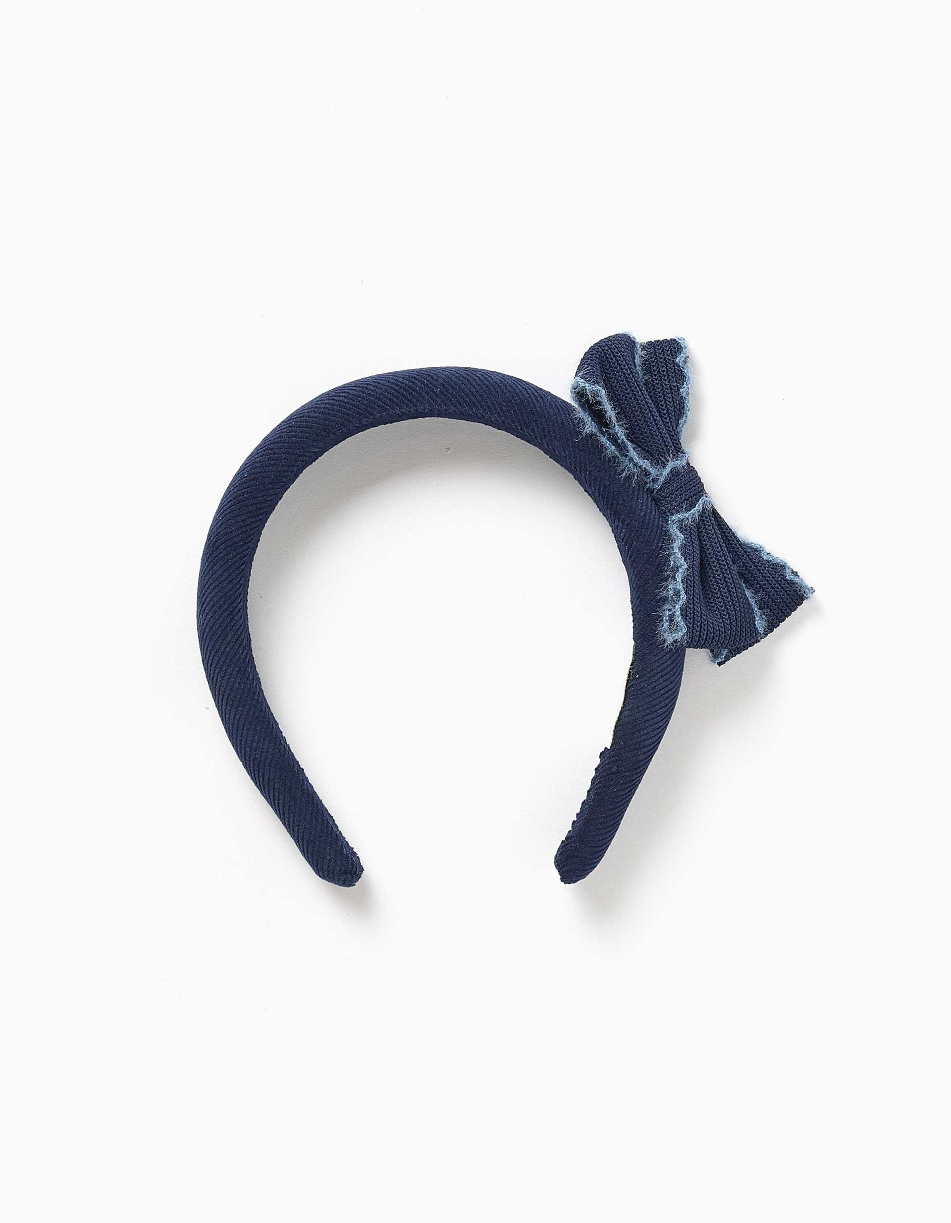 31083625006-0 Bandeau Alice en velours rembourré avec nœud pour filles, bleu marine – Image 1
