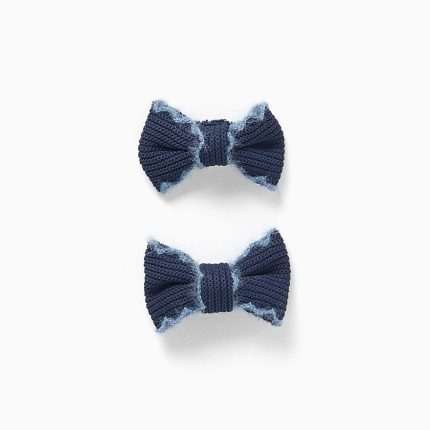 Lot de 2 pinces à cheveux avec nœuds tricotés pour bébés et petites filles, bleu marine