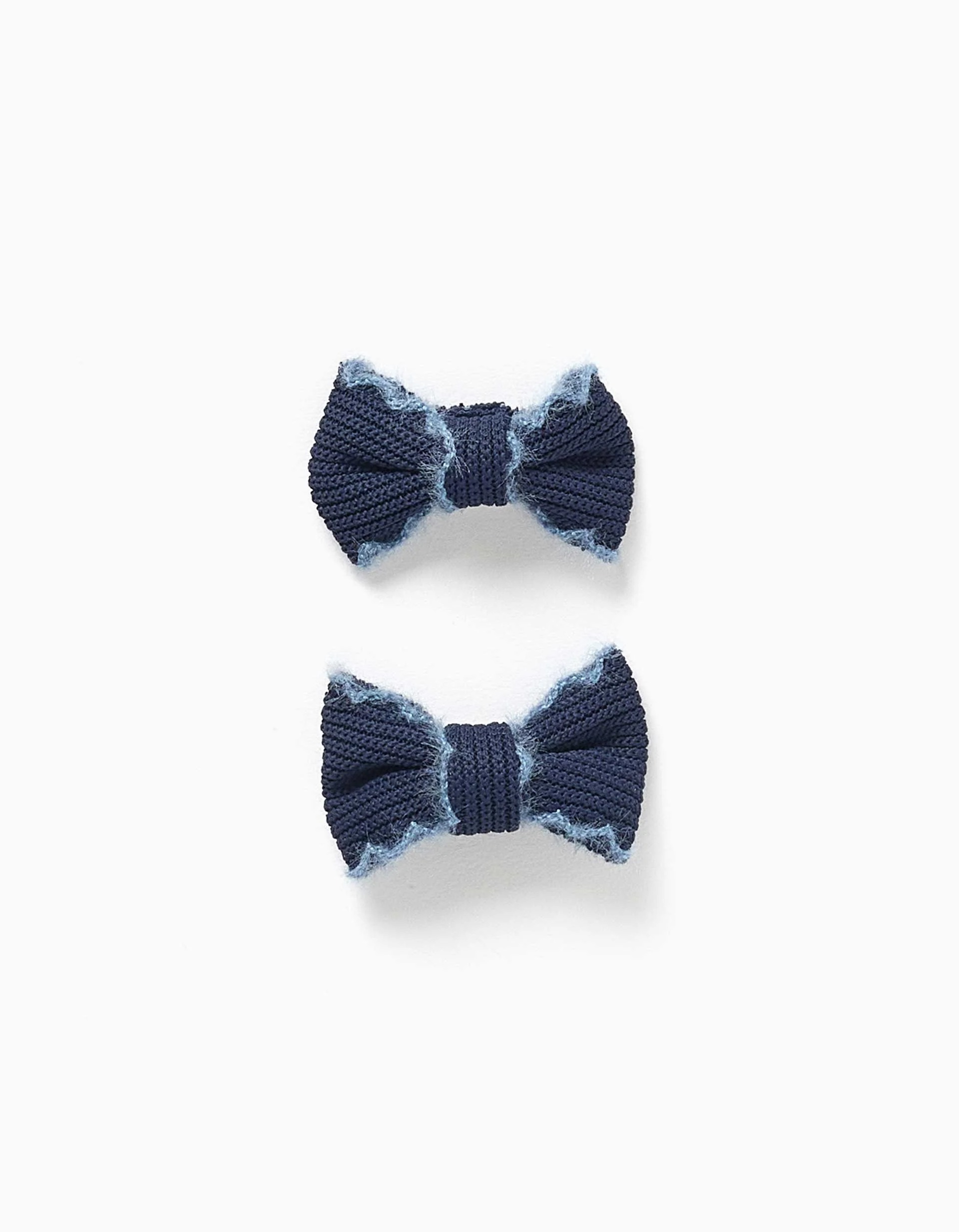 31083626006-0 Lot de 2 pinces à cheveux avec nœuds tricotés pour bébés et petites filles, bleu marine – Image 1