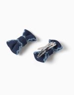 Lot de 2 pinces à cheveux avec nœuds tricotés pour bébés et petites filles, bleu marine – Image 2