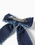 Barrette à nœud tricoté pour bébés et petites filles, bleu marine – Image 2